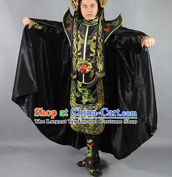 Chinese Traditional Sichuan Opera Embroidered Black Cloak and Costume Face Changing Clothing Complete Set for Men