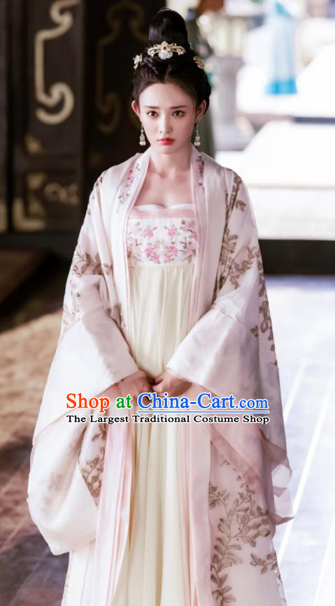 Traditional Chinese Tang Dynasty Princess Consort Hanfu Dress Ancient Drama Queen Embroidered Costume and Headpiece Complete Set