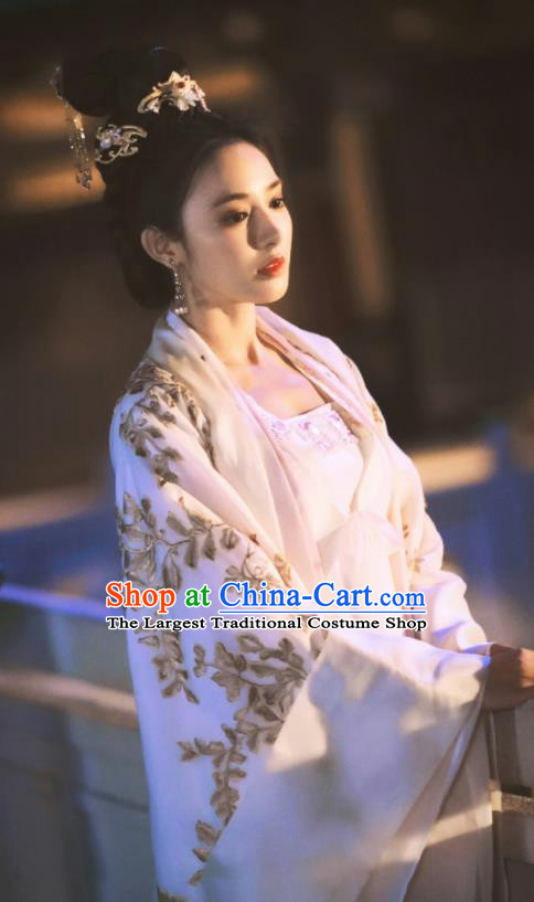 Traditional Chinese Tang Dynasty Princess Consort Hanfu Dress Ancient Drama Queen Embroidered Costume and Headpiece Complete Set