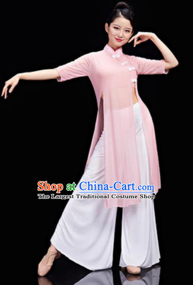 Chinese National Classical Dance Pink Costume Traditional Umbrella Dance Dress for Women