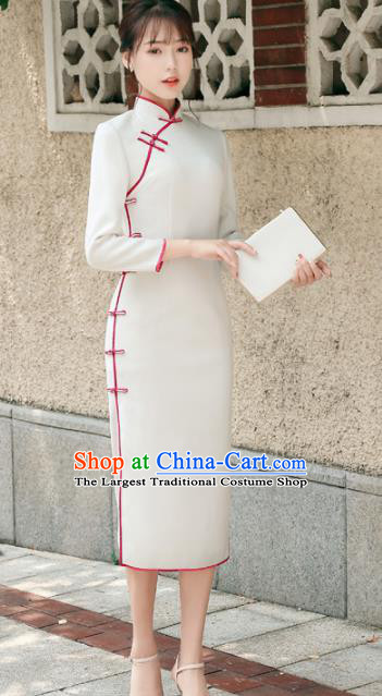 Asian Chinese Traditional Cheongsam Classical White Qipao Dress for Women