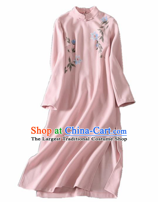 Asian Chinese Traditional Cheongsam Classical Tang Suit Pink Qipao Dress for Women
