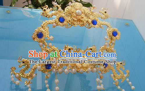 Chinese Traditional Goddess Hair Accessories Ancient Golden Dragons Phoenix Coronet for Women