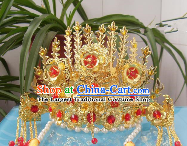 Chinese Traditional Goddess Hair Accessories Ancient Yellow Crystal Phoenix Coronet for Women