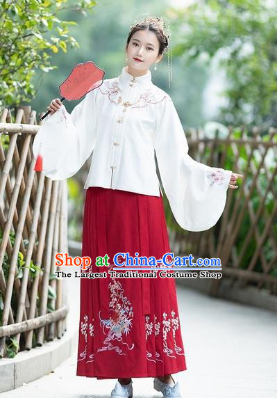 Chinese Traditional Red Hanfu Dress Ancient Ming Dynasty Princess Embroidered Costume for Women