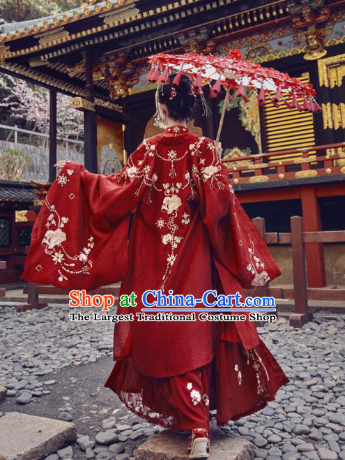 Chinese Traditional Tang Dynasty Wedding Red Hanfu Dress Ancient Court Princess Embroidered Costume for Women