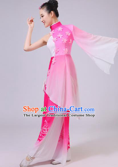 Chinese National Lotus Dance Umbrella Dance Pink Dress Traditional Classical Dance Costume for Women