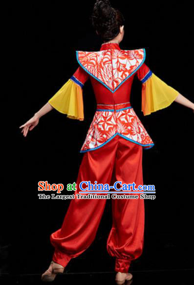 Chinese National Drum Dance Folk Dance Red Costume Traditional Yangko Dance Clothing for Women