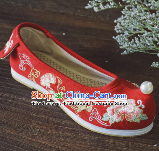 Asian Chinese Wedding Red Cloth Hanfu Shoes Traditional Ancient Princess Embroidered Shoes for Women