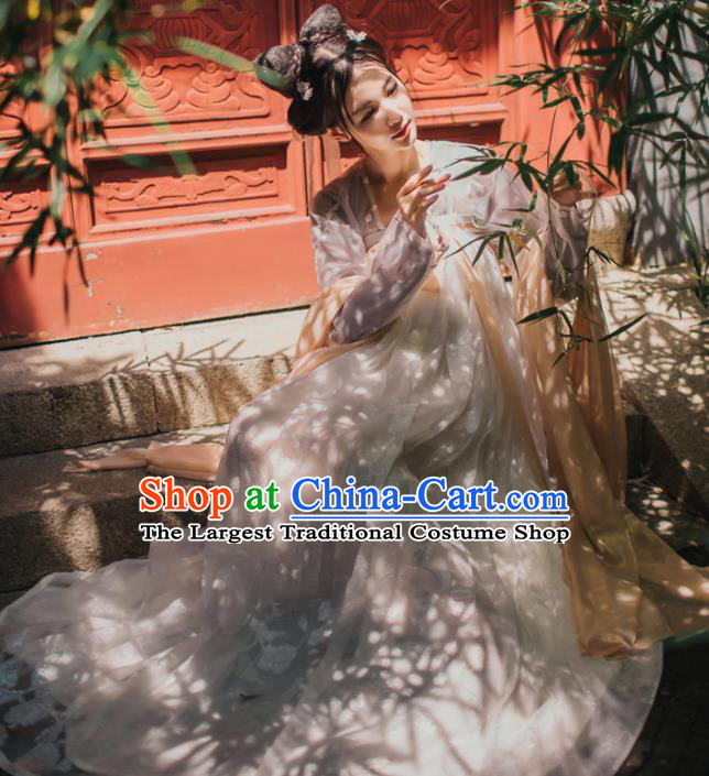 Chinese Traditional Tang Dynasty Court Maid White Hanfu Dress Ancient Peri Costume for Women