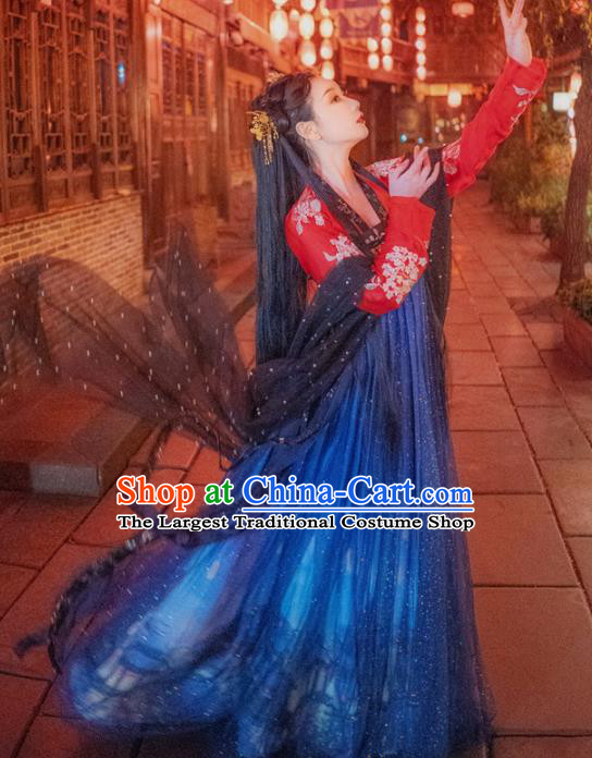 Chinese Traditional Tang Dynasty Historical Hanfu Dress Ancient Palace Princess Embroidered Costume for Women