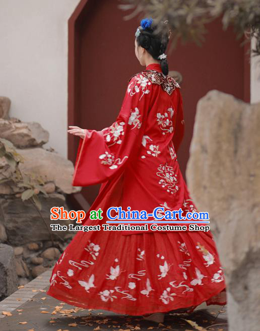 Chinese Traditional Ming Dynasty Wedding Historical Hanfu Dress Ancient Palace Princess Red Embroidered Costume for Women
