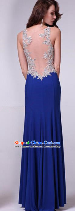 Top Grade Crystal Deep Blue Full Dress Compere Modern Fancywork Costume Princess Wedding Dress for Women