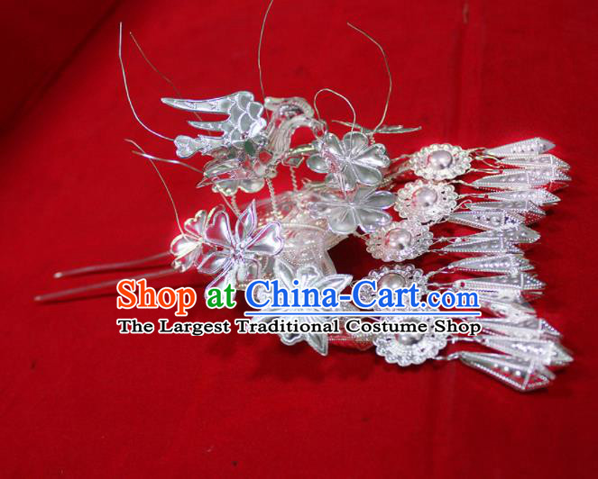 Chinese Traditional Ethnic Princess Sliver Tassel Hair Clip Miao Nationality Bride Hairpins for Women