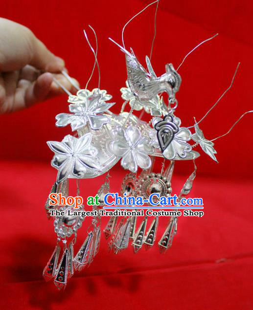 Chinese Traditional Ethnic Princess Sliver Tassel Hair Clip Miao Nationality Bride Hairpins for Women