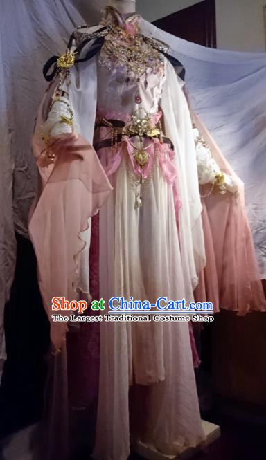 Chinese Traditional Cosplay Princess White Costume Ancient Peri Swordswoman Dress for Women
