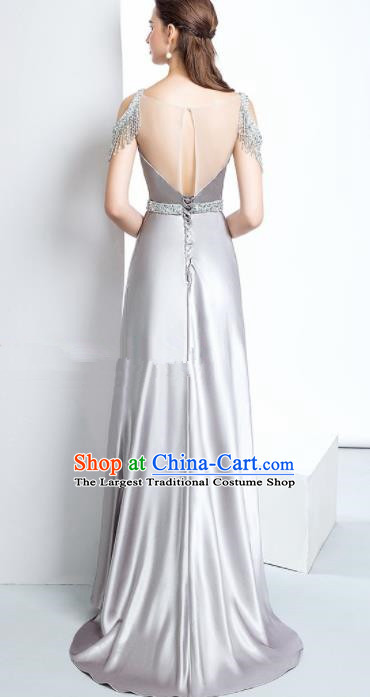 Professional Compere Grey Full Dress Top Grade Modern Dance Costume Princess Wedding Dress for Women