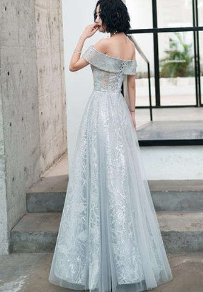 Top Grade Catwalks Diamante Grey Evening Dress Compere Modern Fancywork Costume for Women