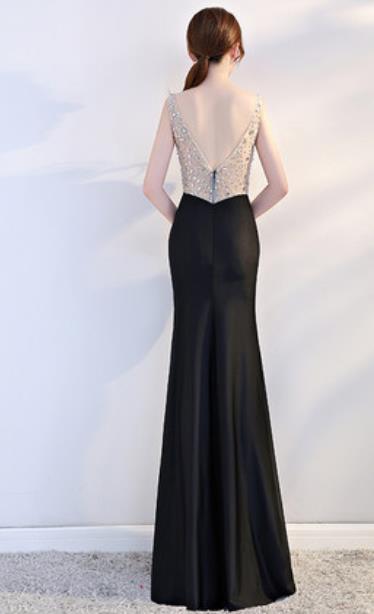 Top Grade Catwalks Black Evening Dress Compere Modern Fancywork Costume for Women