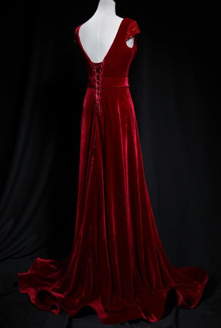 Top Grade Catwalks Wine Red Velvet Formal Dress Compere Modern Fancywork Costume for Women