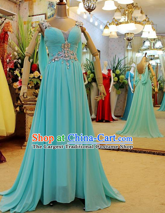 Top Grade Modern Fancywork Blue Veil Formal Dress Compere Catwalks Costume for Women