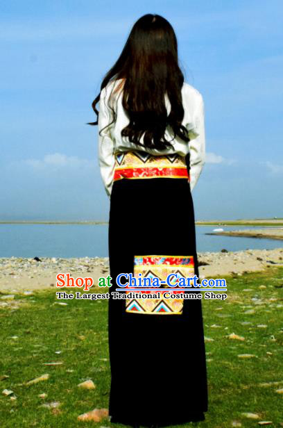 Chinese Traditional Tibetan National Ethnic Black Skirt Zang Nationality Costume for Women