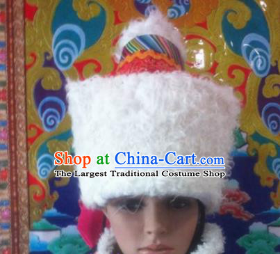Chinese Traditional Ethnic Tibetan Lamb Wool Hat Zang Nationality Princess National Hat for Women