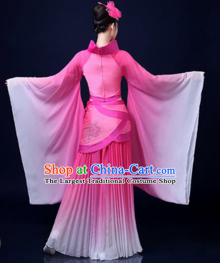 Traditional Chinese Classical Dance Pink Dress Umbrella Dance Stage Performance Fan Dance Costume for Women