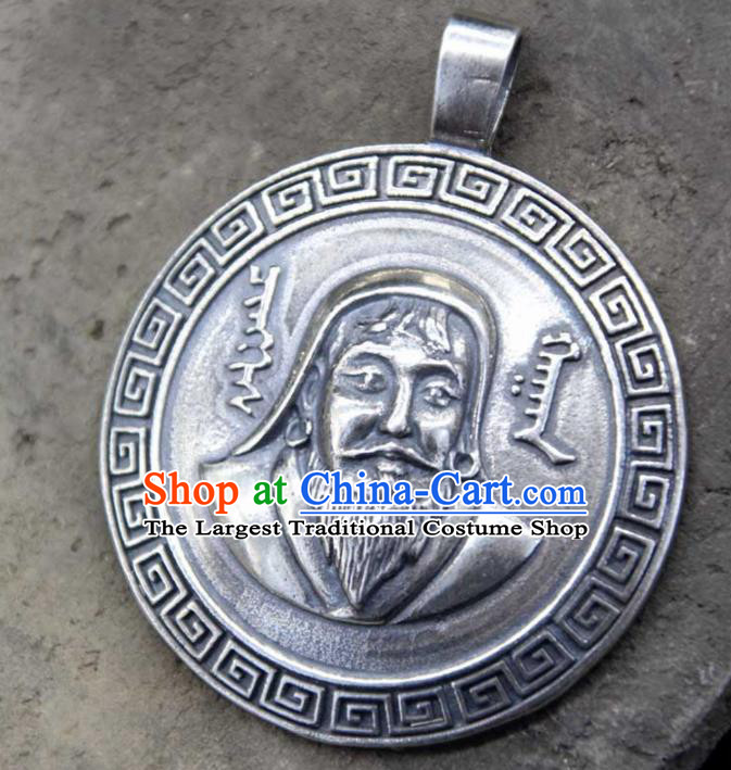 Chinese Traditional Mongolian Ethnic Jewelry Accessories Handmade Mongol Nationality Carving Genghis Khan Necklace Pendant for Women