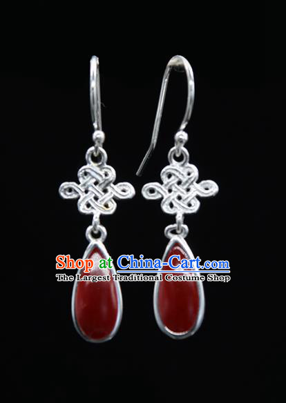 Chinese Traditional Mongolion Ethnic Chinese Knot Ear Accessories Mongol Nationality Agate Earrings for Women