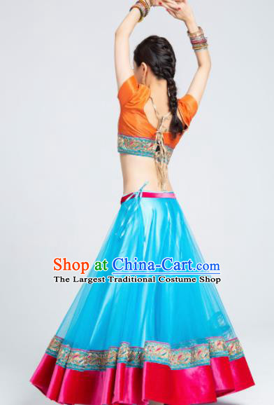 Asian India Traditional Bollywood Costumes South Asia Indian Belly Dance Blue Dress for Women