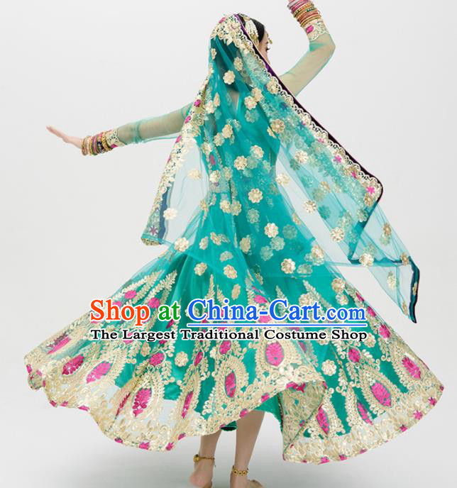 Asian India Traditional Green Sari Bollywood Belly Dance Costumes South Asia Indian Princess Dress for Women