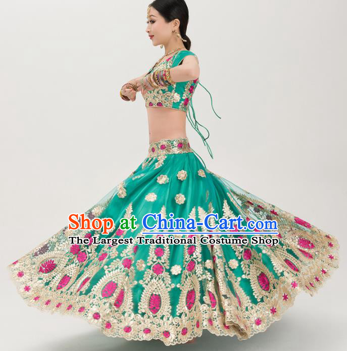 Asian India Traditional Sari Bollywood Belly Dance Costumes South Asia Indian Princess Green Dress for Women