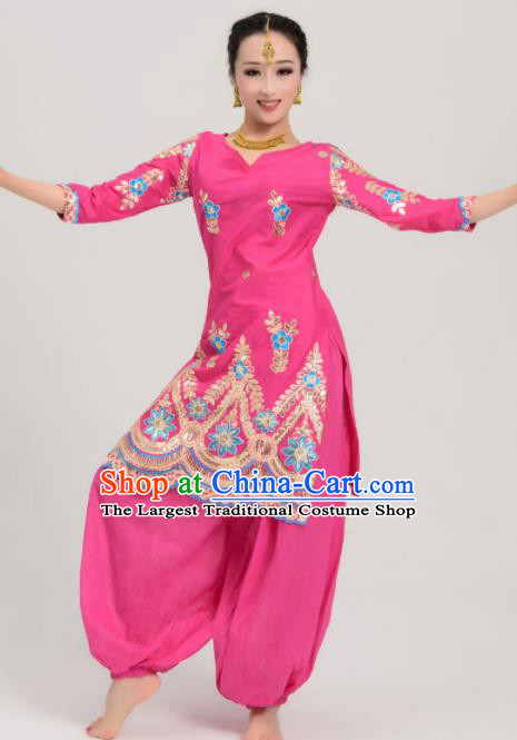 Asian India Traditional Bollywood Rosy Costumes South Asia Indian Princess Sari Dress for Women