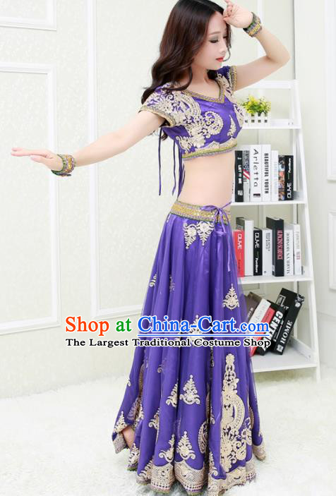 Asian India Princess Traditional Oriental Bollywood Costumes South Asia Indian Belly Dance Purple Sari Dress for Women