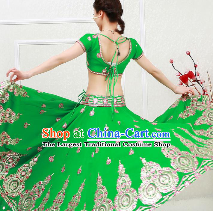 Asian India Princess Traditional Oriental Bollywood Green Costumes South Asia Indian Belly Dance Sari Dress for Women