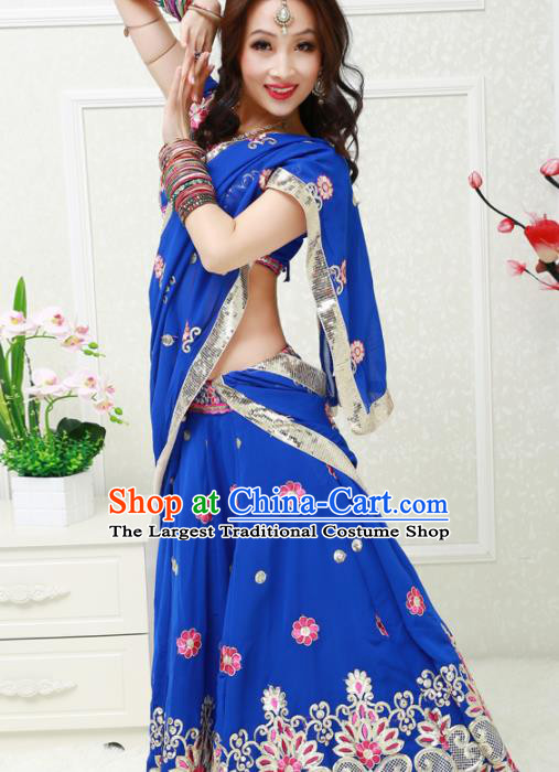 Asian India Princess Traditional Oriental Bollywood Royalblue Costumes South Asia Indian Belly Dance Sari Dress for Women