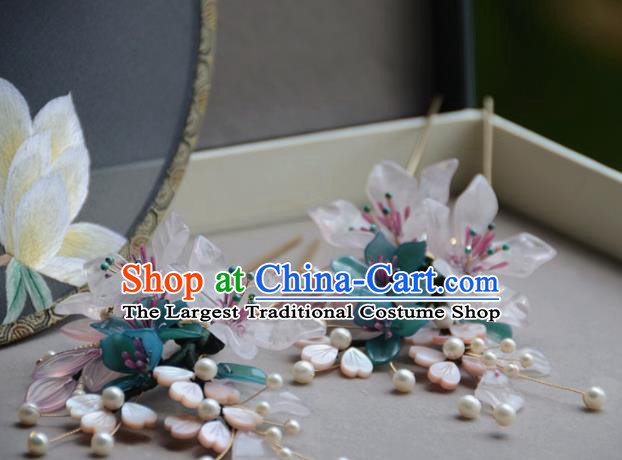 Traditional Chinese Hanfu Hair Accessories Ancient Princess Blue and Green Flowers Hairpins for Women