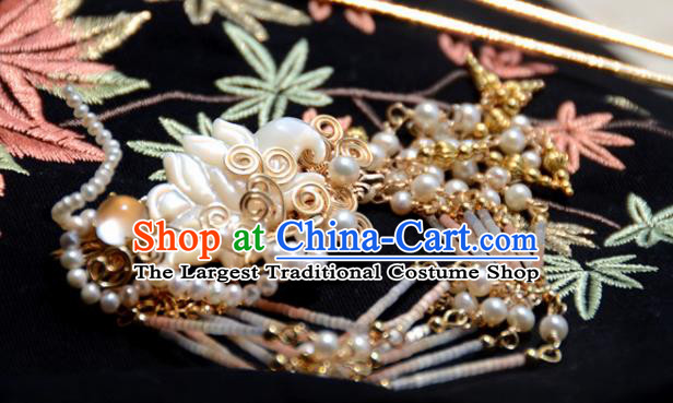 Traditional Chinese Hanfu Hair Accessories Ancient Princess Pearls Shell Lotus Hairpins for Women