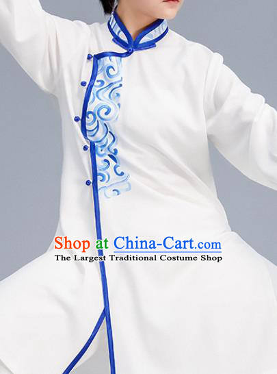 Asian Chinese Martial Arts Wushu White Costume Traditional Tai Ji Kung Fu Training Embroidered Uniform for Women
