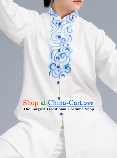 Asian Chinese Martial Arts Wushu Costume Traditional Tai Ji Kung Fu Training Embroidered White Uniform for Women