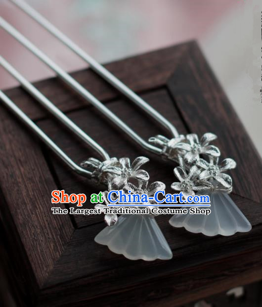 Traditional Chinese Hanfu Jade Fan Hair Clip Hair Accessories Ancient Princess Tassel Hairpins for Women