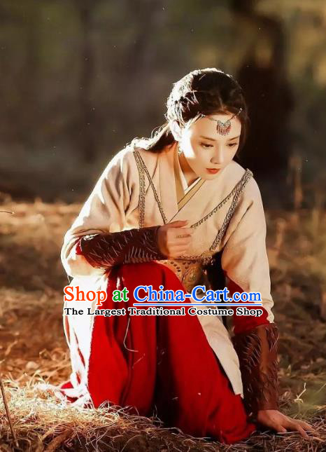 Chinese Ancient Drama Female Swordsman Hanfu Dress Tang Dynasty Ethnic Princess Embroidered Historical Costume for Women