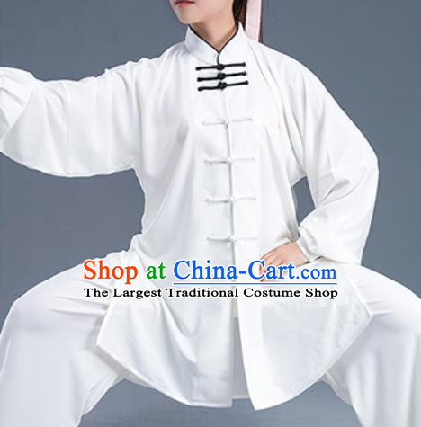 Asian Chinese Traditional Martial Arts Kung Fu Costume Tai Ji Training Group Competition White Uniform for Women