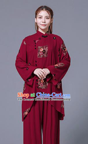 Asian Chinese Martial Arts Traditional Kung Fu Red Costume Tai Ji Training Group Competition Uniform for Women