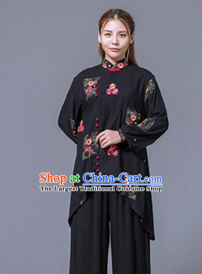 Asian Chinese Martial Arts Traditional Kung Fu Black Costume Tai Ji Training Group Competition Uniform for Women