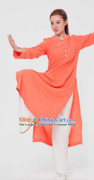 Asian Chinese Martial Arts Traditional Kung Fu Costume Tai Ji Training Orange Coat for Women