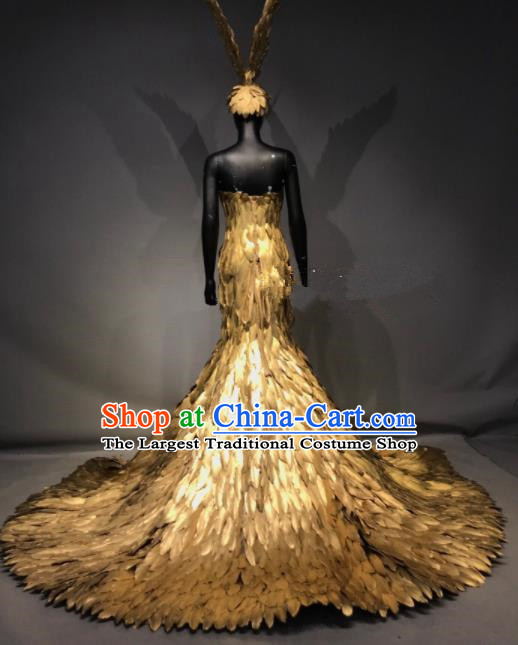 Top Grade Stage Performance Golden Feather Dress Brazilian Carnival Halloween Costume for Women