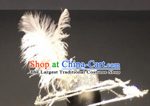 Top Grade Halloween Stage Performance Hair Accessories Brazilian Carnival White Feather Top Hat for Women