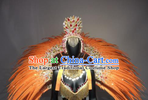 Top Grade Halloween Stage Performance Props Brazilian Carnival Orange Feather Wings and Headwear for Women